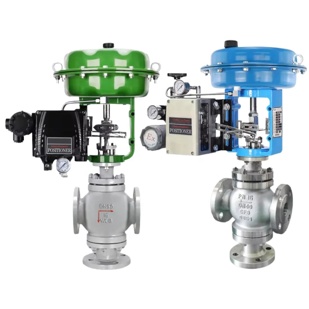 DKV 3 way Pneumatic Mixing Type Control Valve 3-Way Diverting Type Control Valve CF8 150LB Pneumatic globe control valve