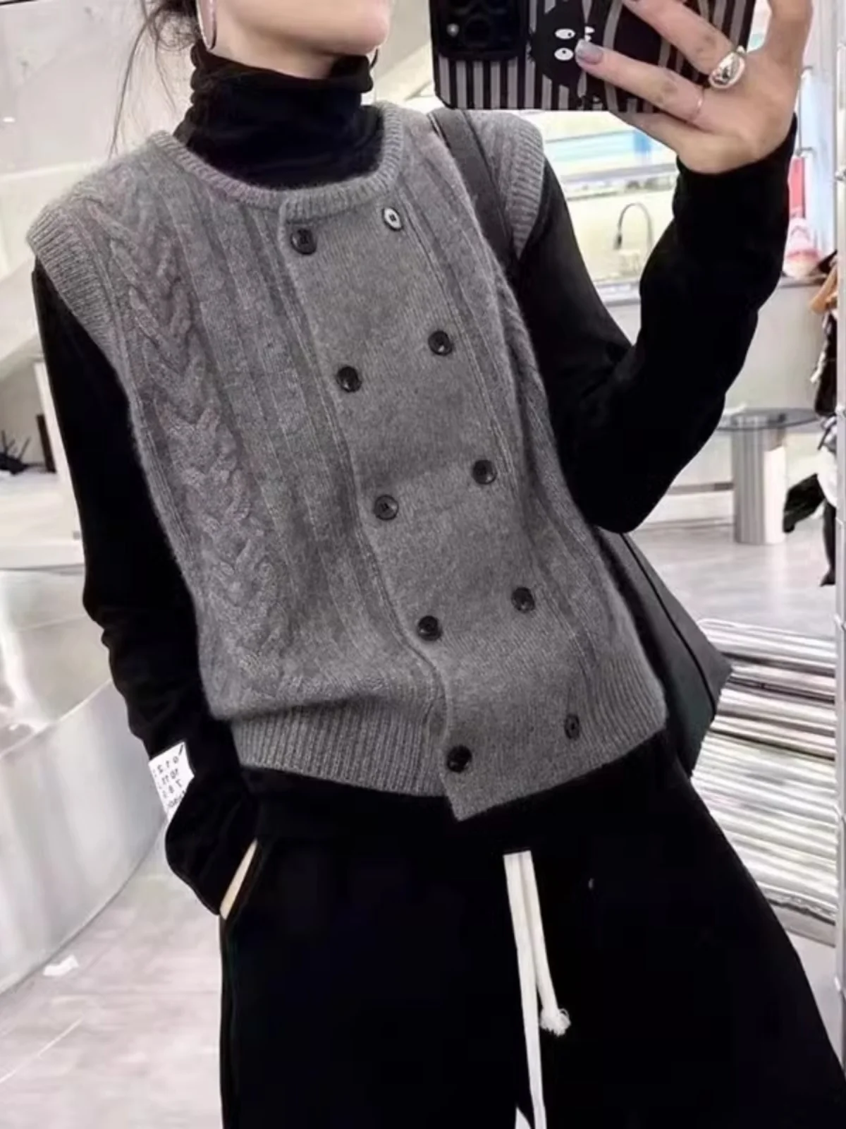 

Ele вязаный круглый жилет Ne, женский кардиган, топ, модный для поездок на работу, смесь полиэстера, удобный крой