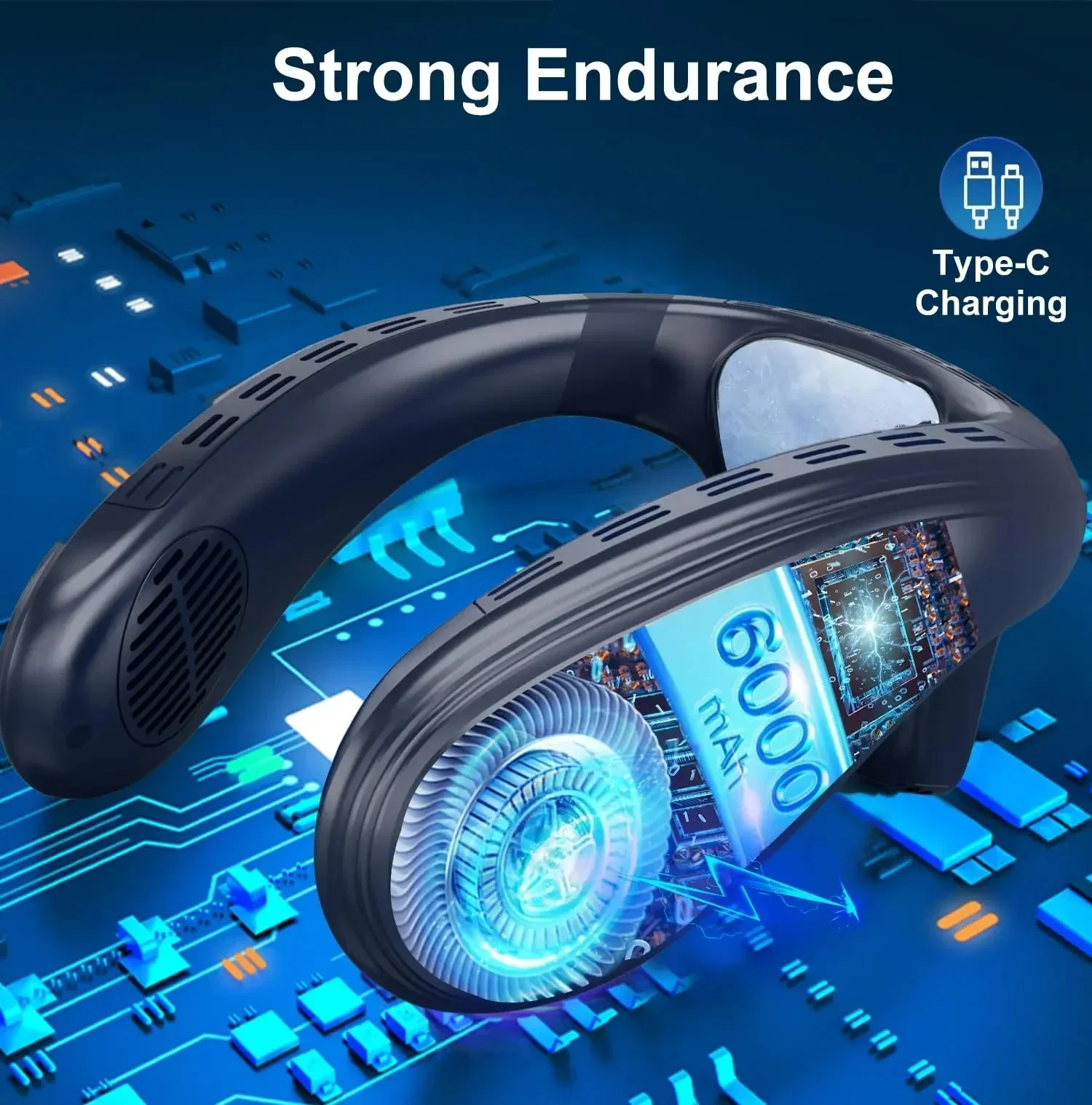 New Portable Neck Fan 5200mAh Neck Air Conditioner Rechargeable Semiconductor Cooling  Fan Outdoor Personal Fan Wearable Cooler