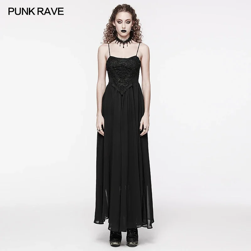 PUNK RAVE Women\'s Gothic Gorgeous Black and Red Gradient Chiffon Slip Dress Party Club Sexy Long DressesTwo Colors Available
