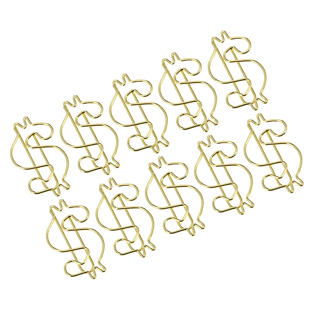 10 stücke Galvani Gold Büroklammern Legierung Metall Datei Clips Dollar Design Dekorative Büro Schule Liefert Binder Klemmen Für