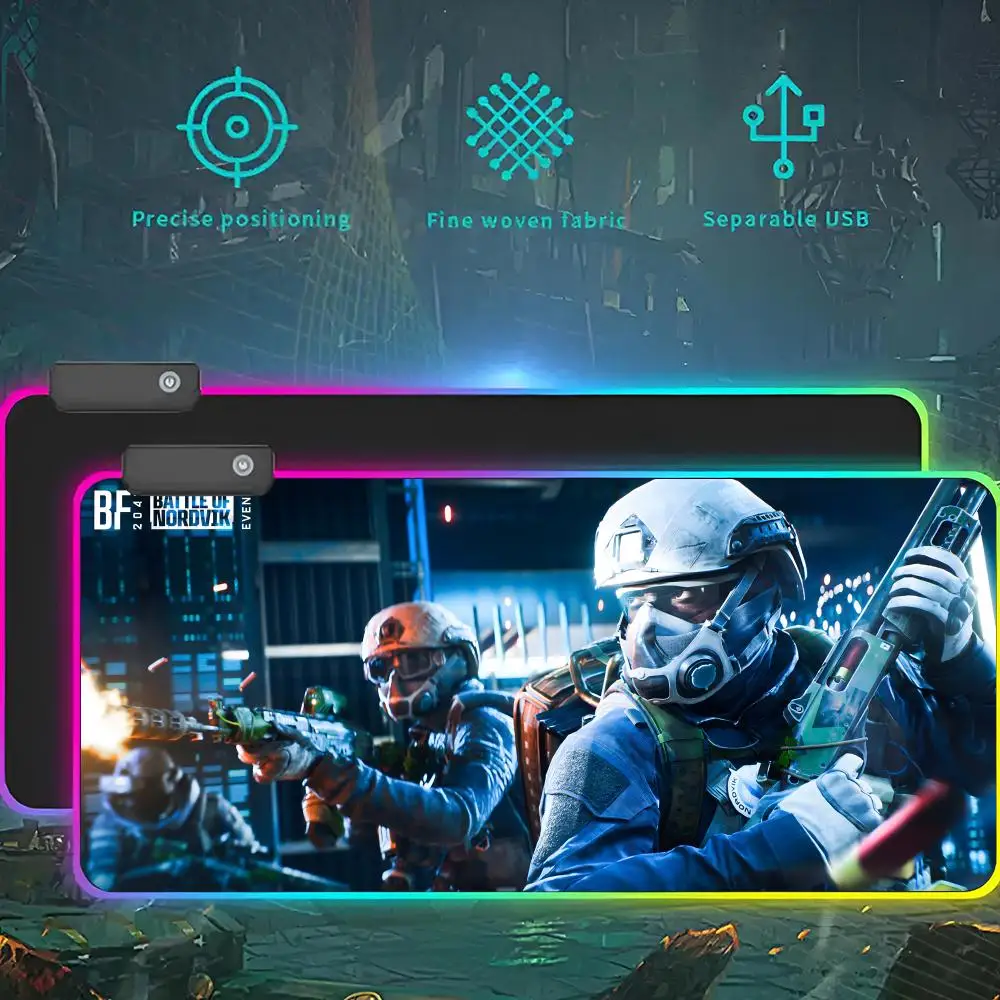 B-Battlefield 2042 RGB LED Light Gaming Mousepad Waterproof Large Gamer Mouse Carpet Big Mause Keyboard Pad PC Desk Play Mat wit