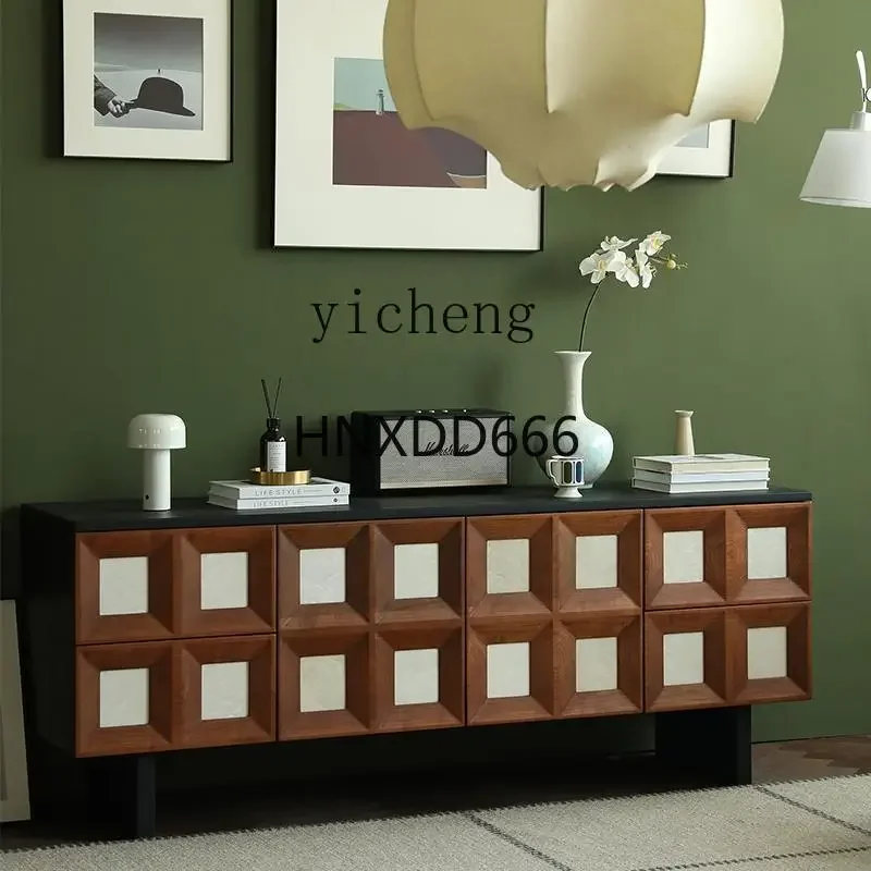 retro solid wood TV cabinet contrasting color living room home medium and ancient style TV side cabinet