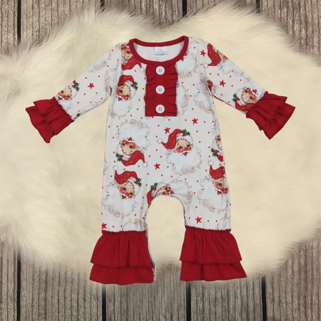 

Baby Kids Infant Christmas New Clothing Children Long Sleeves Santa Girl Jumpsuit Newborn Toddler Red Ruffle Romper Wholesale