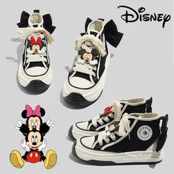 Disney Mickey Minnie Women Canvas Shoes Cartoon Fashion Hight Cut Vulcanized Shoes Non-slip Girls Student Sports Shoes Sneakers