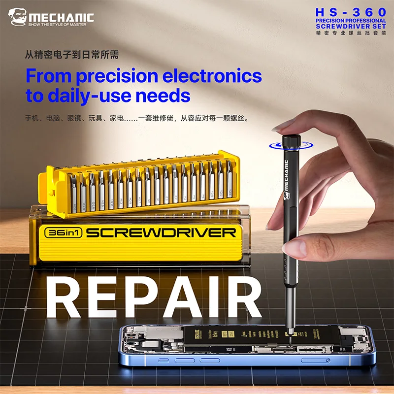 MECHANIC HS-360 36-in-1 Precision Screwdriver Set with Strong Magnetic Bits One-Push Eject Storage Box for Phone Repair