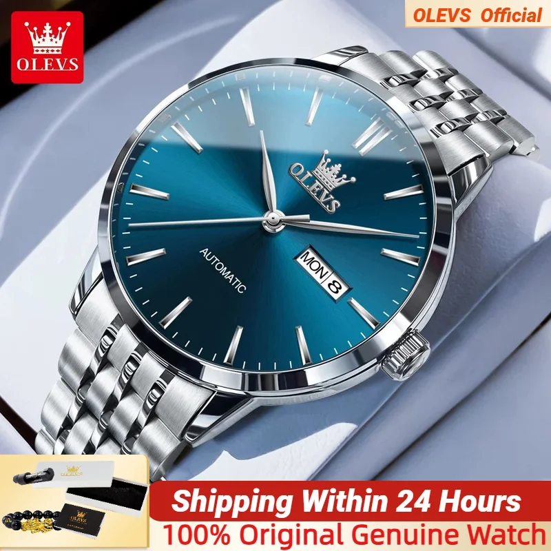 

OLEVS 7048 Automatic Mens Watch Simple Calendar Luminous Waterproof Stainless steel Strap Mechanical Watch for Men