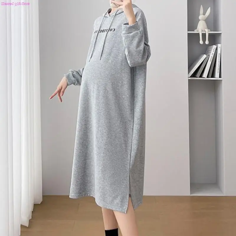 D0JC الأمومة صوف مبطن مقنعين البلوز هوديي فستان للنساء الحوامل في الهواء الطلق الخريف الشتاء الدفء ومريحة