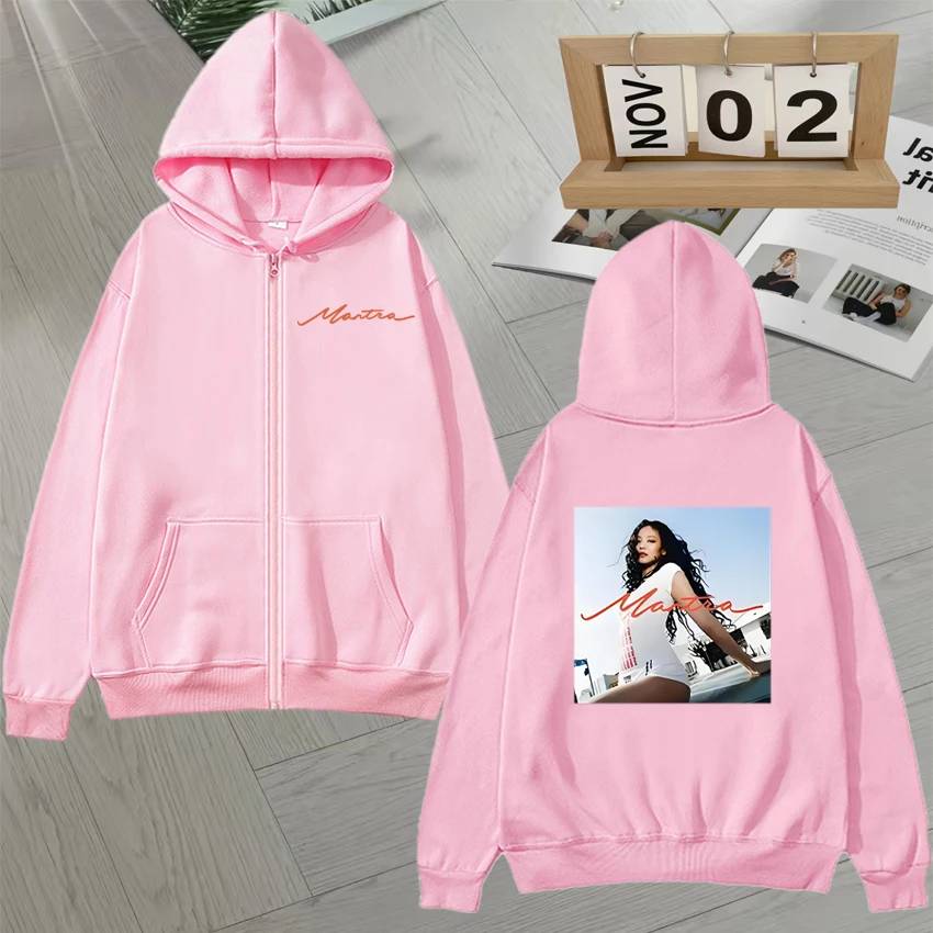 2025 الكورية موضة جيني مانترا زمم هوديي مزدوجة الوجهين طباعة مزدوجة الوجهين طباعة سستة بلوزة من الصوف للجنسين سترة