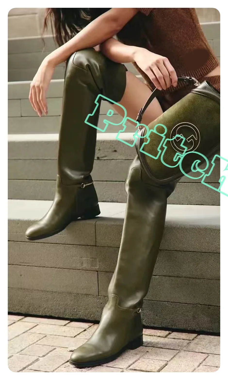 Leather Buckle Details Over-knee High Boots Solid Pull-on Round Toe Flats Slip-on Luxury Autumn Winter Catwalk Shoes Hot 2025