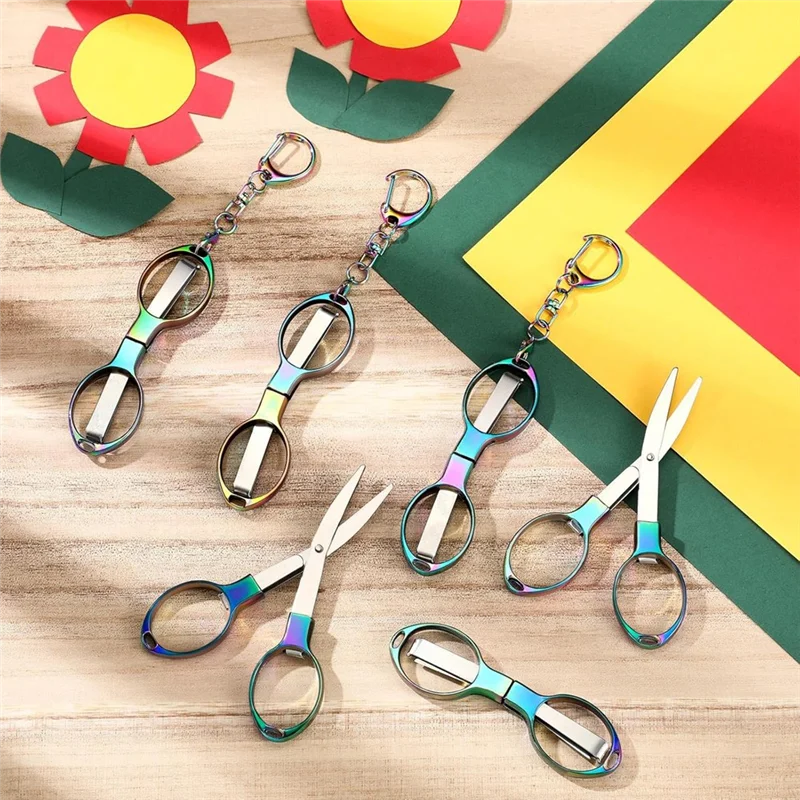 AAAN-Мини портативные складные ножницы из нержавеющей стали 12 шт. с 12 брелками-ножницы безопасности в стиле значка для офиса для медсестры, C