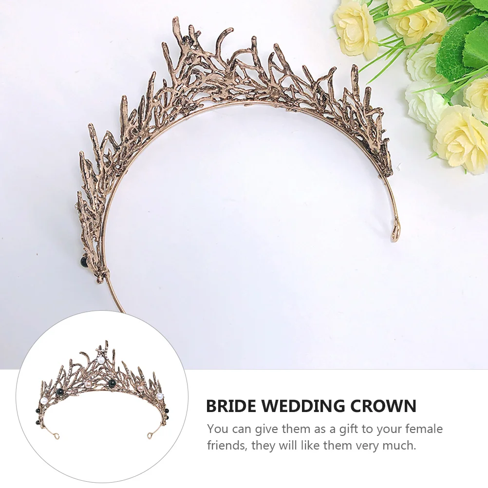 

Retro Crown Black Bride Hair Decor Crystal Wedding Retro Crown Headdress Party Accessories Lightweight Durable Colorfast