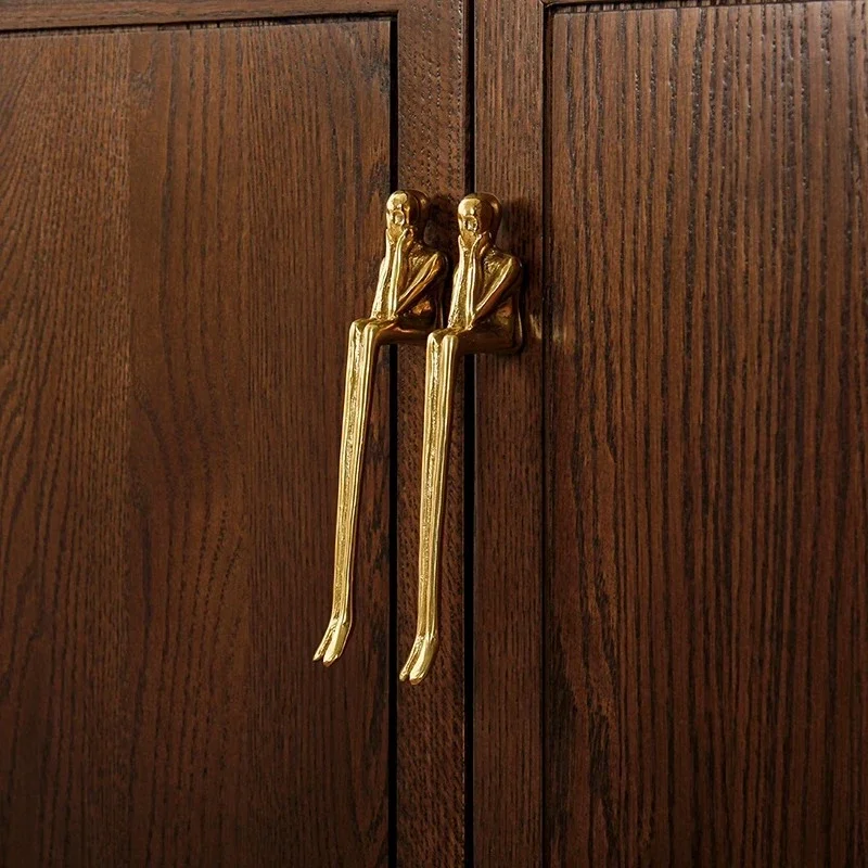 Little Golden Man Brass Handle Cabinet Pulls Cabinet Door Knocker Drawer Handle Drawer Knobs Golden Metal Decorative Handles