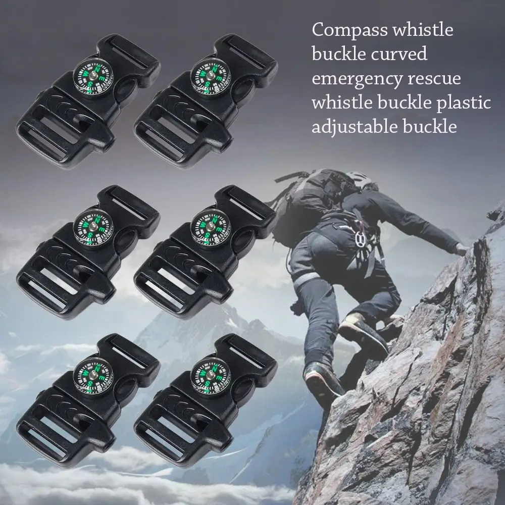 5pcs High Quality 14mm Side Release Buckle Black Curved Emergency Buckle Survival Whistle Buckle Outdoor Tool