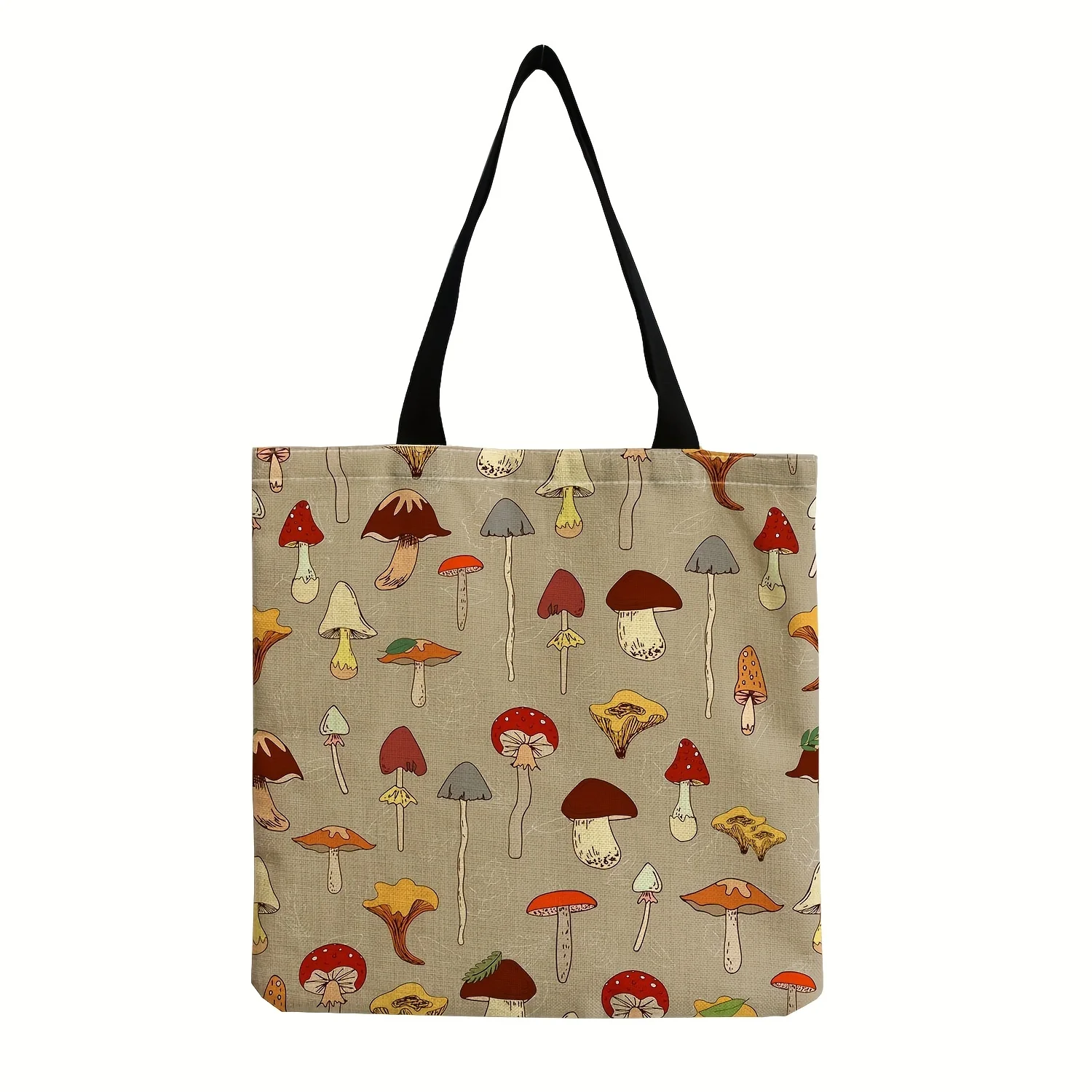 Mushroom Pattern Linen Shopper Bag - Fashionable and Spacious Shoulder Tote