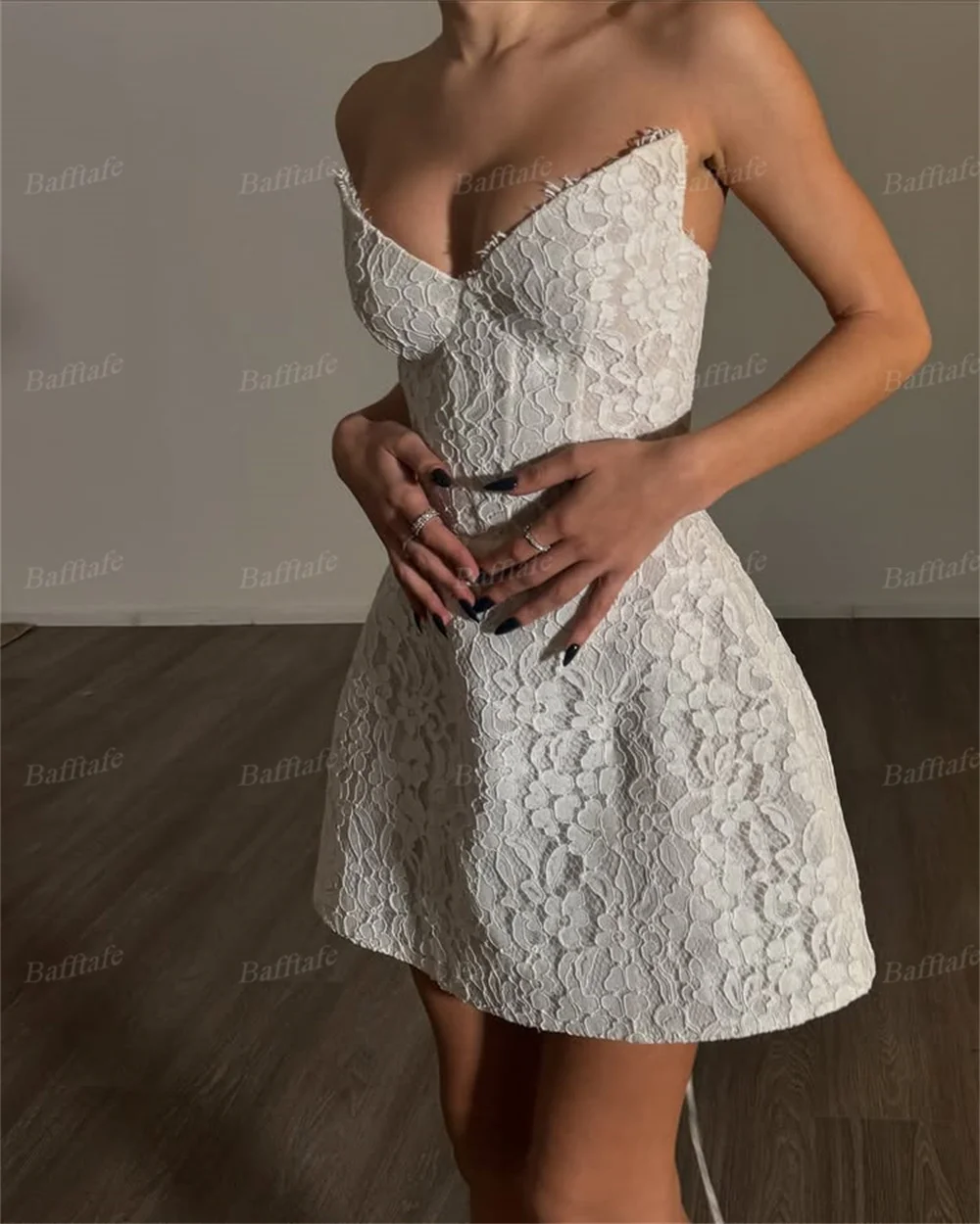Bafftafe Customized Lace Mini Prom Dresses A Line Long Sleeves Bones Formal Party Homecoming Gowns Bride Wedding Dress 2025 image 2