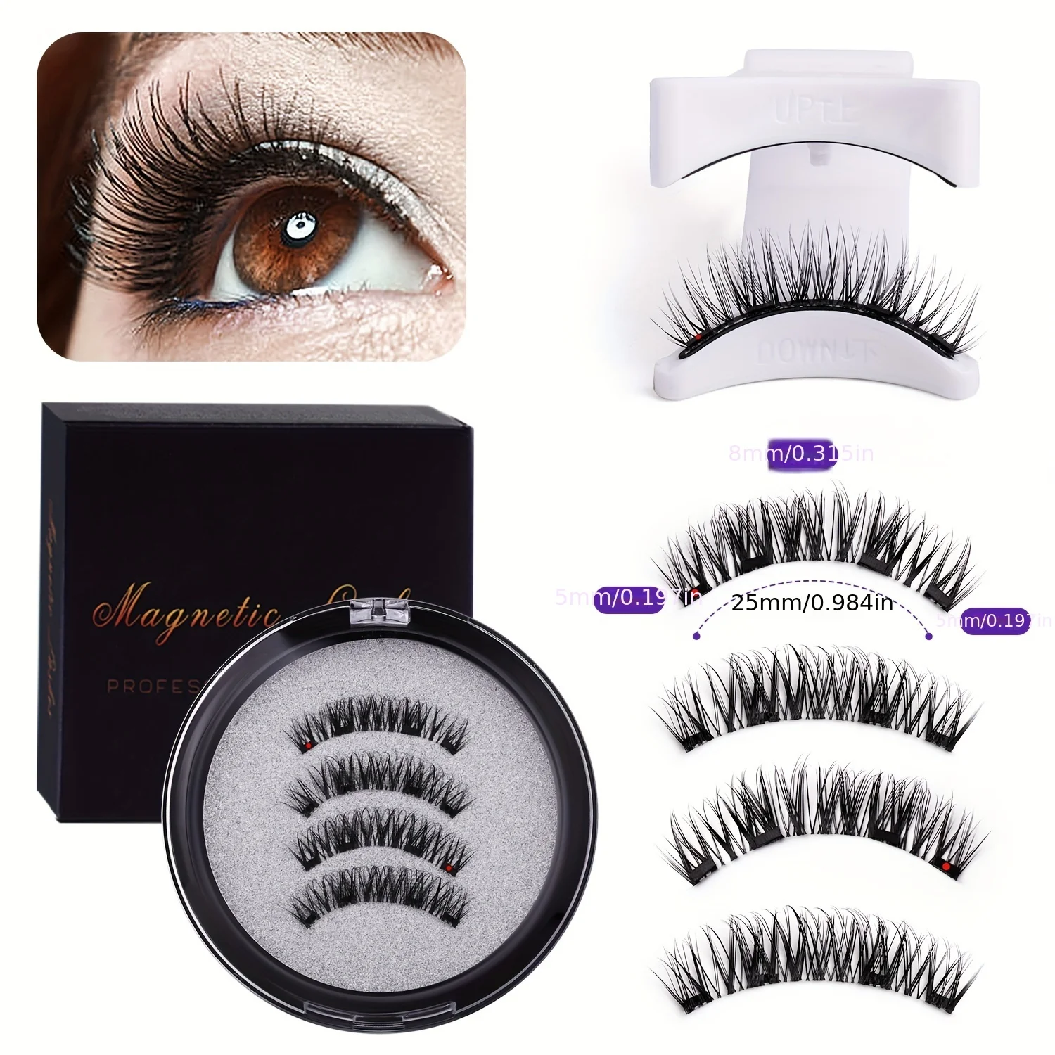 Magnetic adhesive false eyelashes set, reusable, easy-to-use false eyelashes extension tool, natural curler, false eyelashes wit