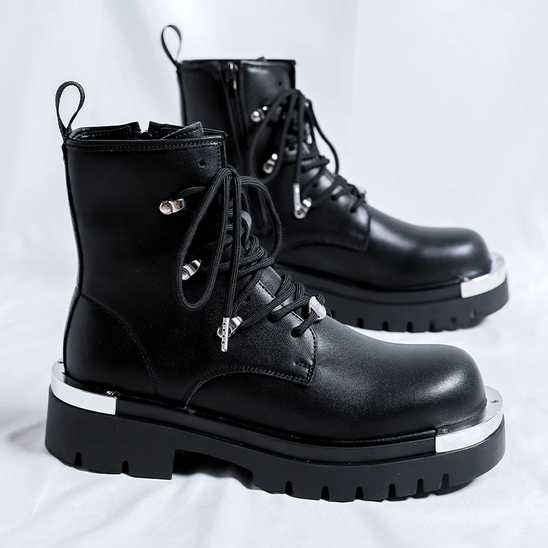 Men\'s Zipper Boots Luxury Brand Genuine Leather Casual Winter High Top Thick Bottom Men Italian Designer Punk Motorcycle Boots