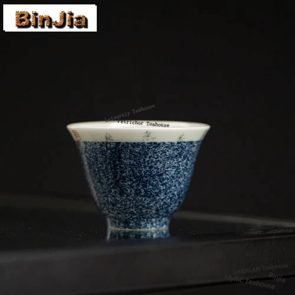 2pc/lot Sprinkle Blue Handmade Master Cup Household Handwritten Poetry Teacup Elegant Jug Meditation Bowl Tea Set Craft 40ml