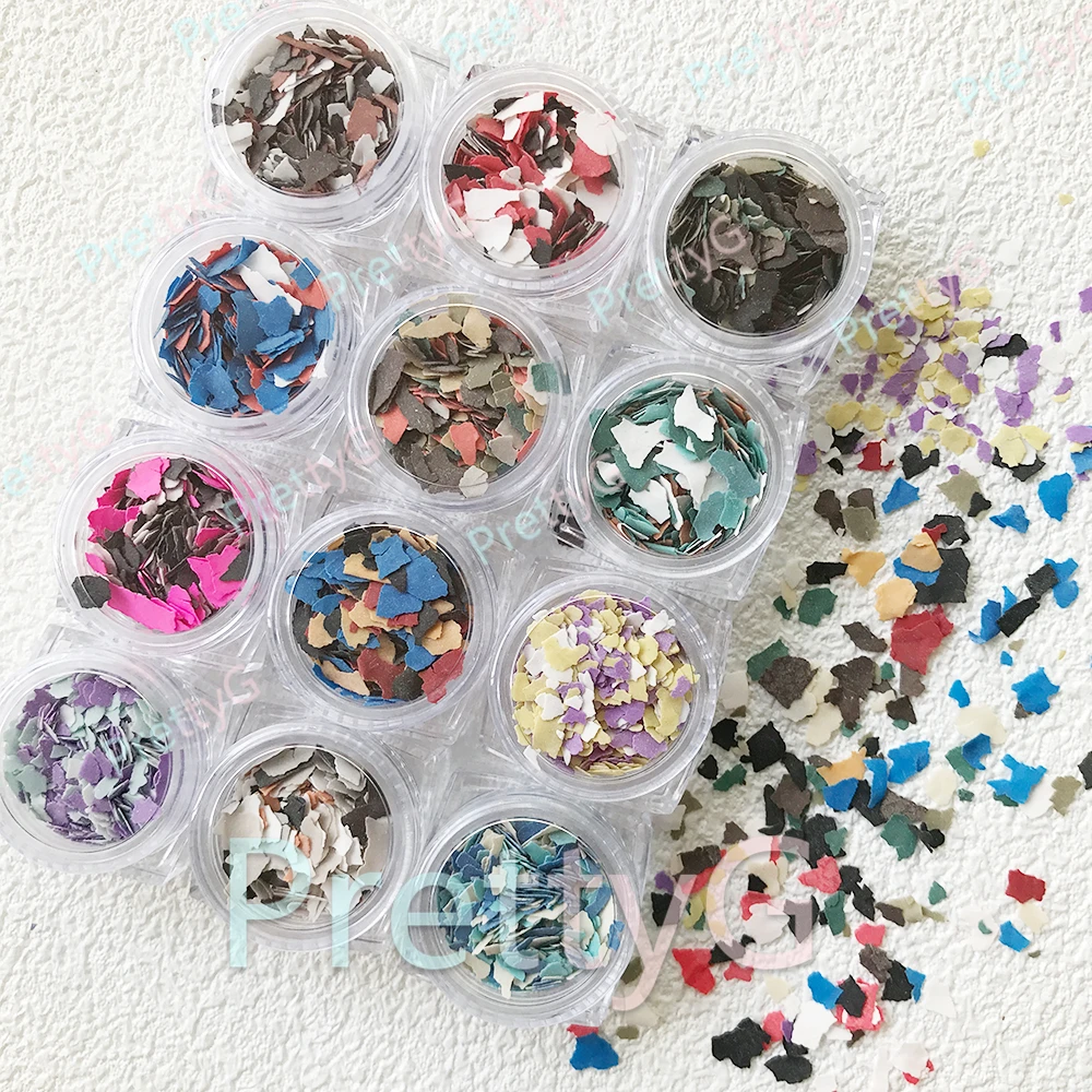 

PrettyG 12Color Set Irregular Shards Man Glitter Shape Rock Chip Mica Flakes Mix Colors Clay For Resin DIY Nail Art Decoration