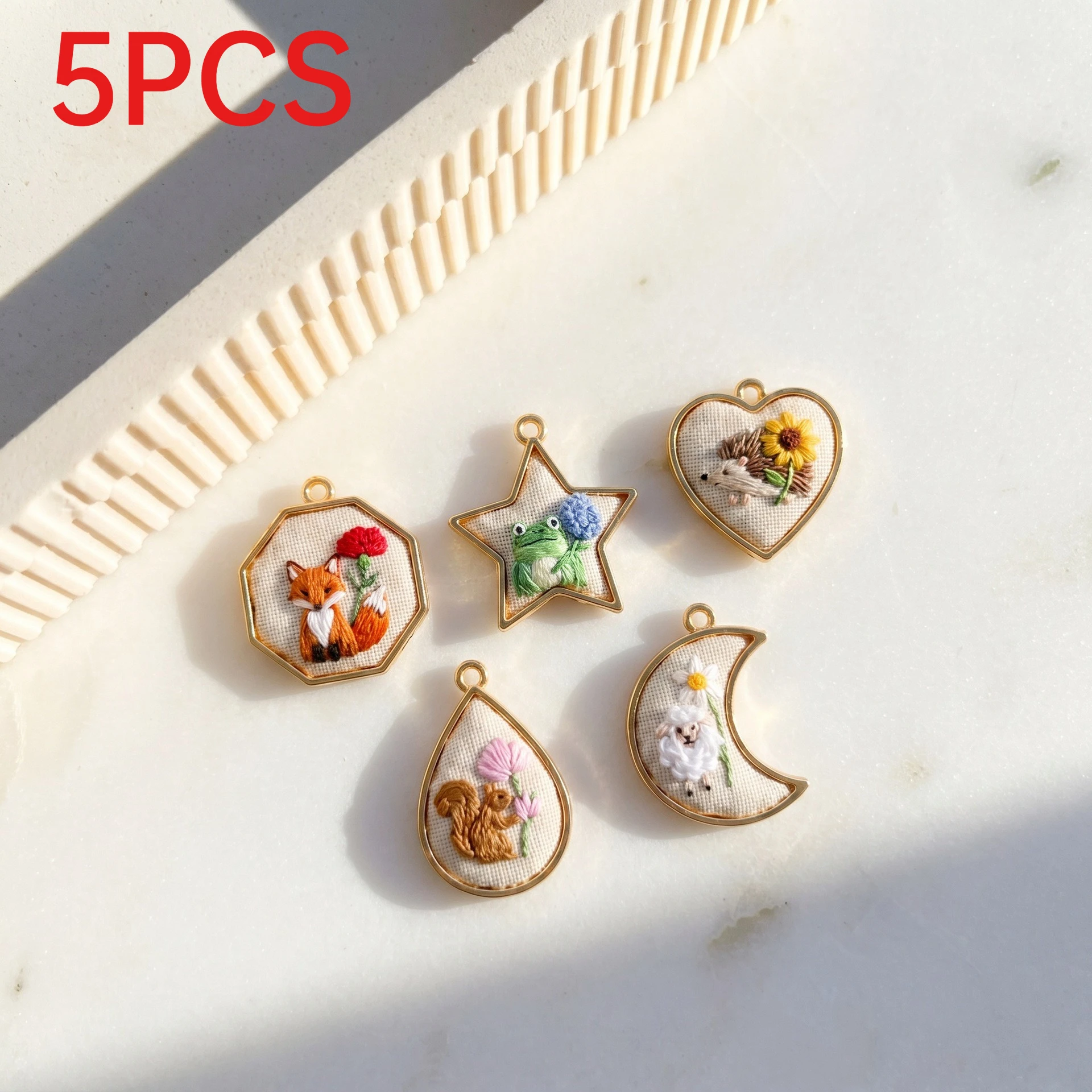 5Pcs New Embroidery Stainless Steel Charms Rabbit Frog Hedgehog Pendants DIY Handmade Jewelry Supplies