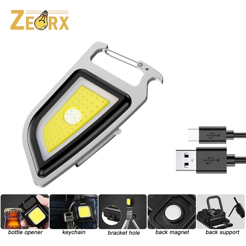 

COB Keychain Work Light Flashlight with Bottle Opener, Bracket, 4 Modes Small Pocket Flashlight for Camping Hiking Outdoor