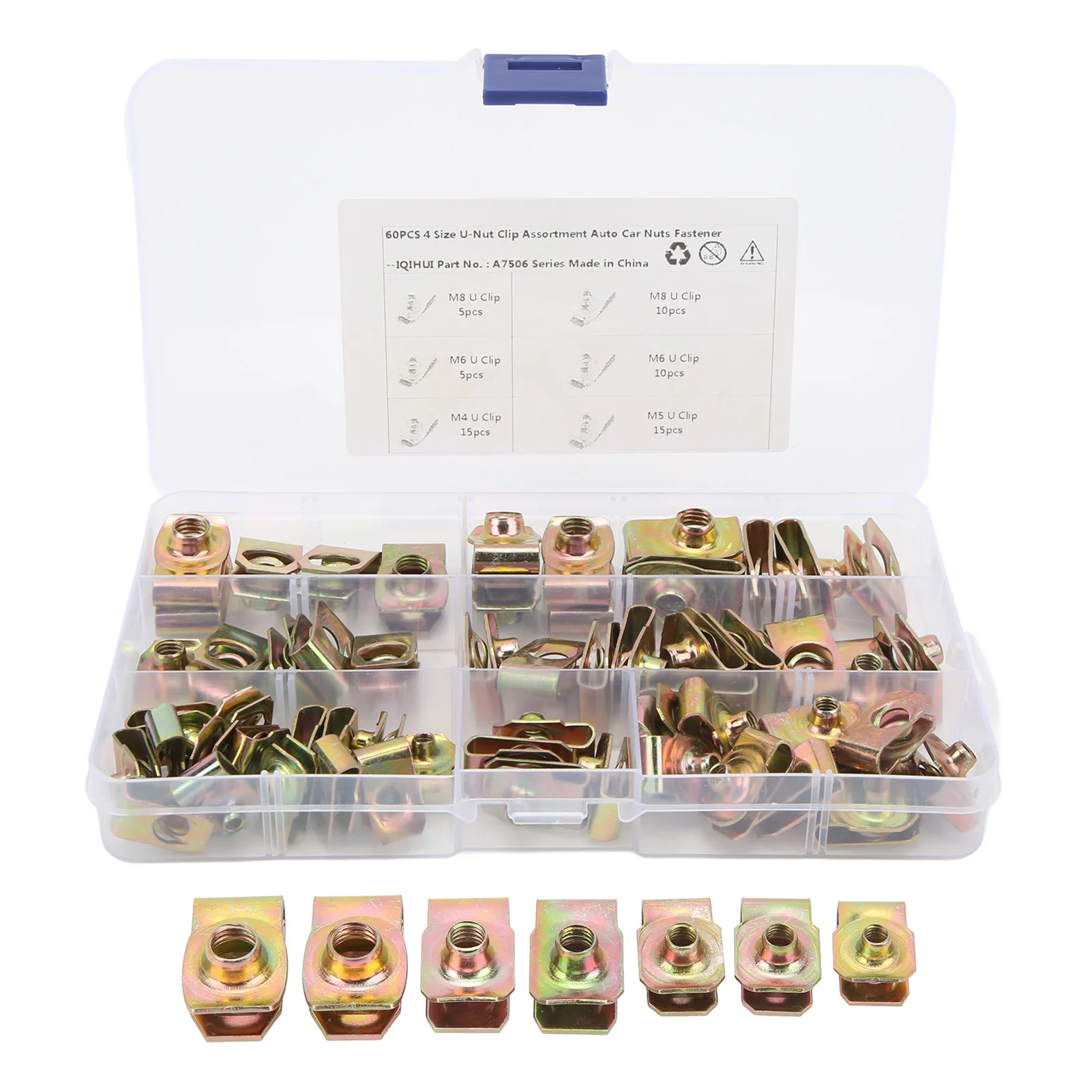 Kit de clips d'écrou en U, forte résistance à la rouille, haute élasticité, M4 M5 M6 M8, jeu d'écrous en U pour voiture, moto, voiture, Clip métallique, 60 pièces