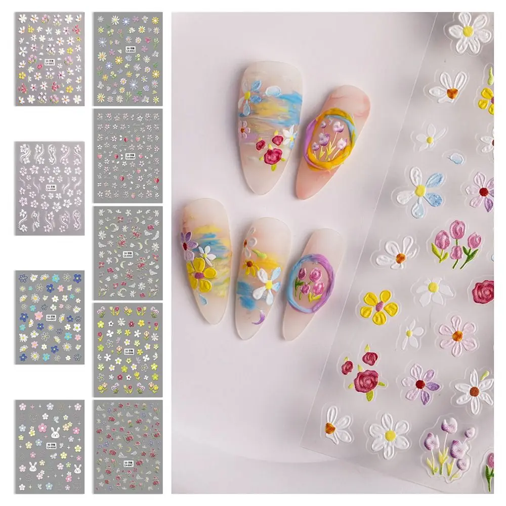 Primavera pintura a óleo hibisco flor etiqueta do prego pequena flor alívio 5d acrílico decoração do prego flor em relevo