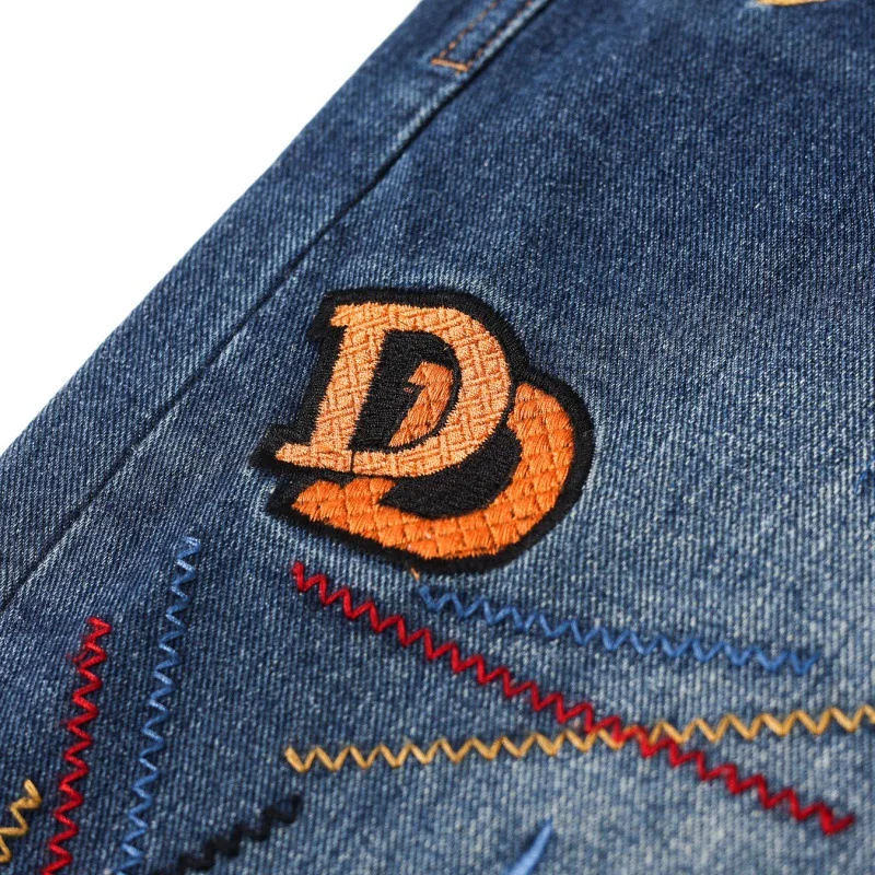 2024 New Washed Make Old Ripped Men's Jeans Embroidered Letters High Street Casual Pencil Pants Long Pants