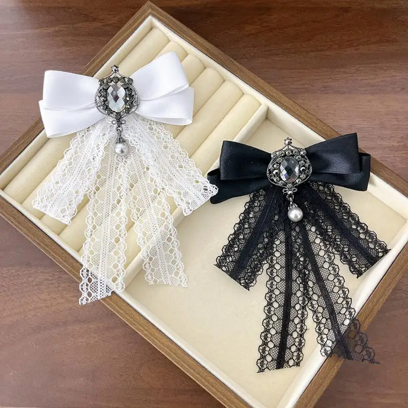 Retro Lace Ribbon Bowknot Pin, Vintage Mourning Brooch, Shirt Suit Corsage, Jewelry Accessory