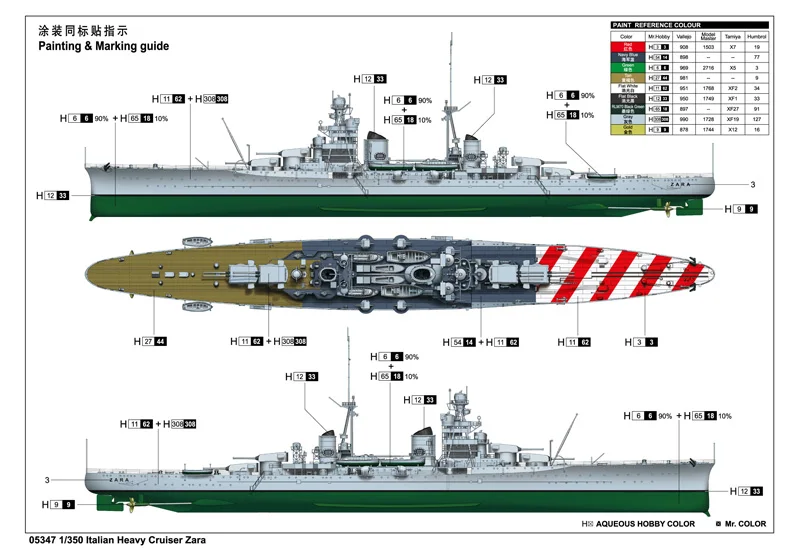 Trumpeter 05347 1/350 Scale Italian Heavy Cruiser Zara Military Ship Assembly Plastic Toy Craft Model Building Kit