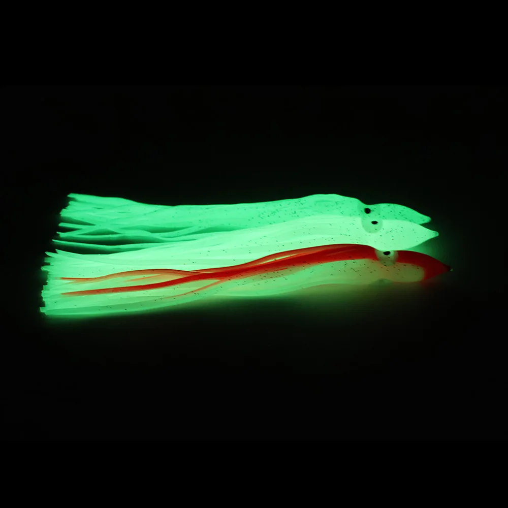 Cebo de calamar luminoso de goma suave – rojo, blanco y verde - imagen 4