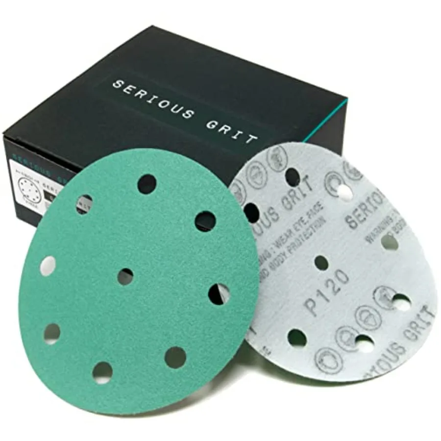 5-Inch 9-Hole Sanding Discs - Heavy-Duty Hook and Loop Film Discs - Sandpaper for Random Orbital Sanders - 50 Pack Box