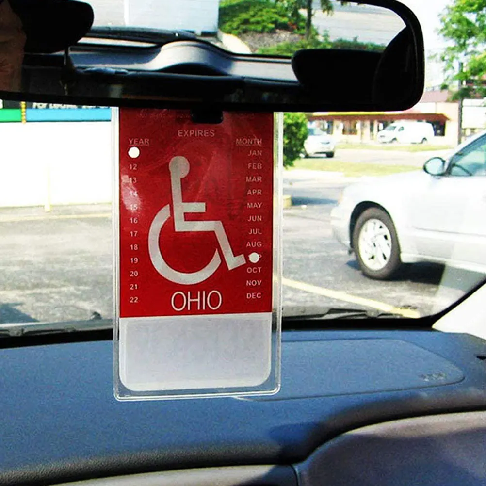 

Handicap Placard Holder Clear Transparent Design Easy Read Parking Permit Sign Secure Hook for Car Rearview Mirror for Disabled