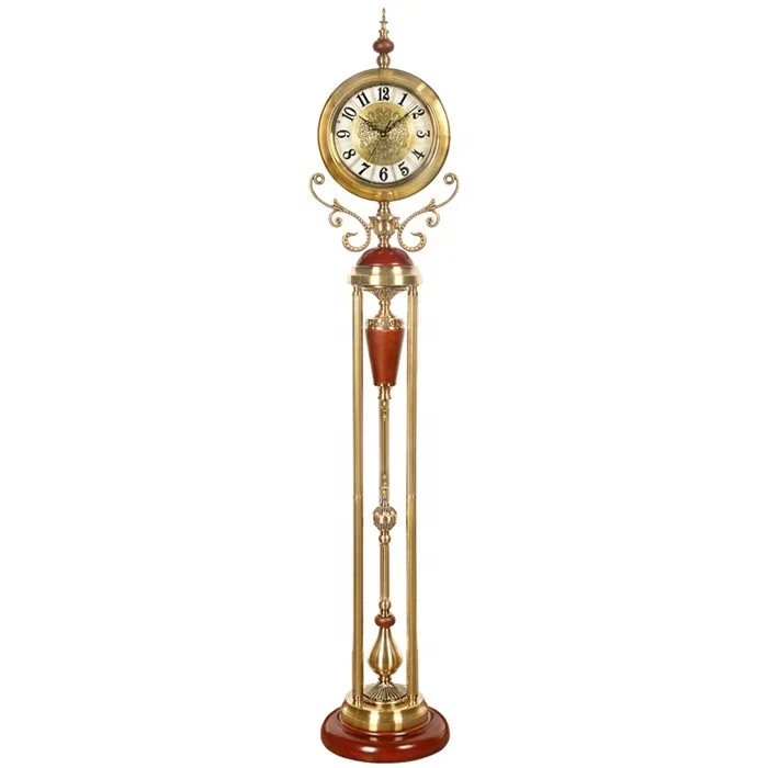 European retro light luxury vertical solid wood decoration metal grandfather clock