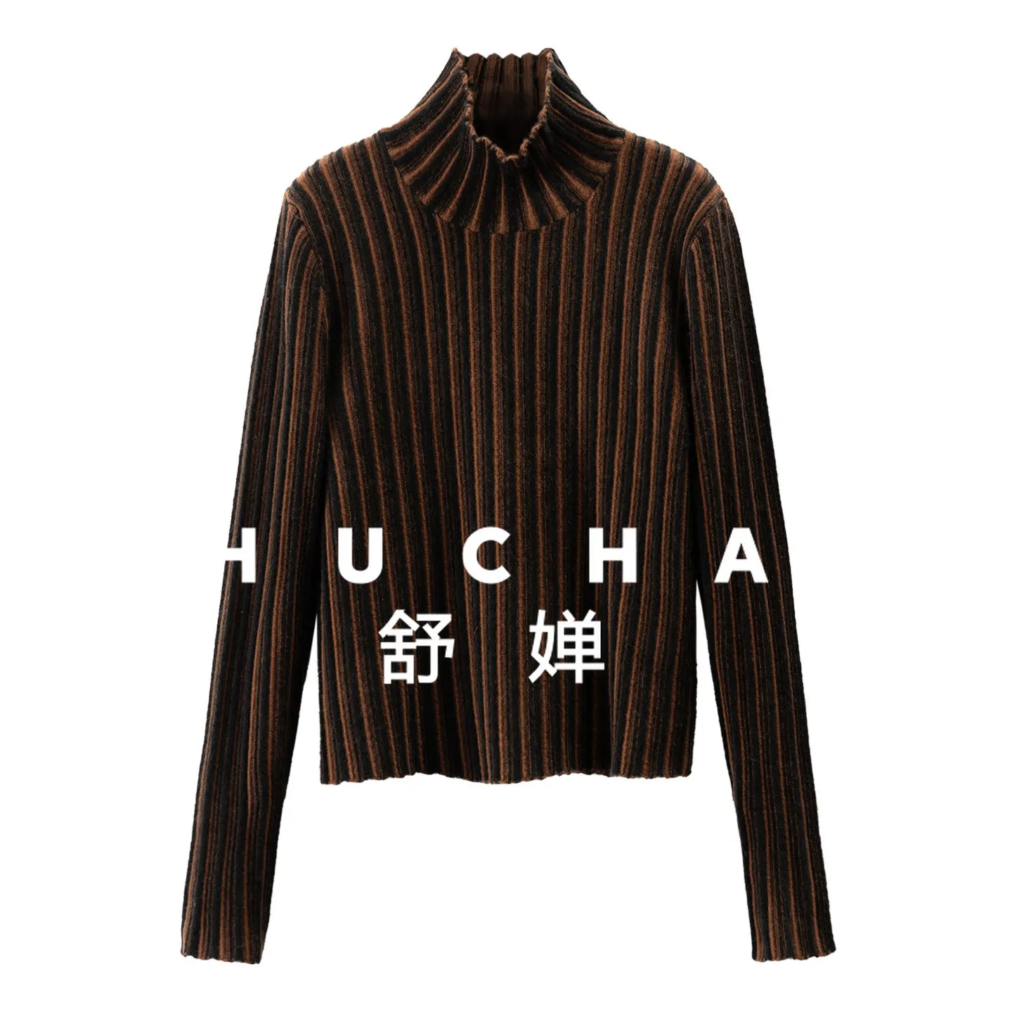 

French Texture Sense Vertical Stripe 100 Cashmere Turtleneck Sweater Women's 23J1 Sueters De Mujer long sleeve top