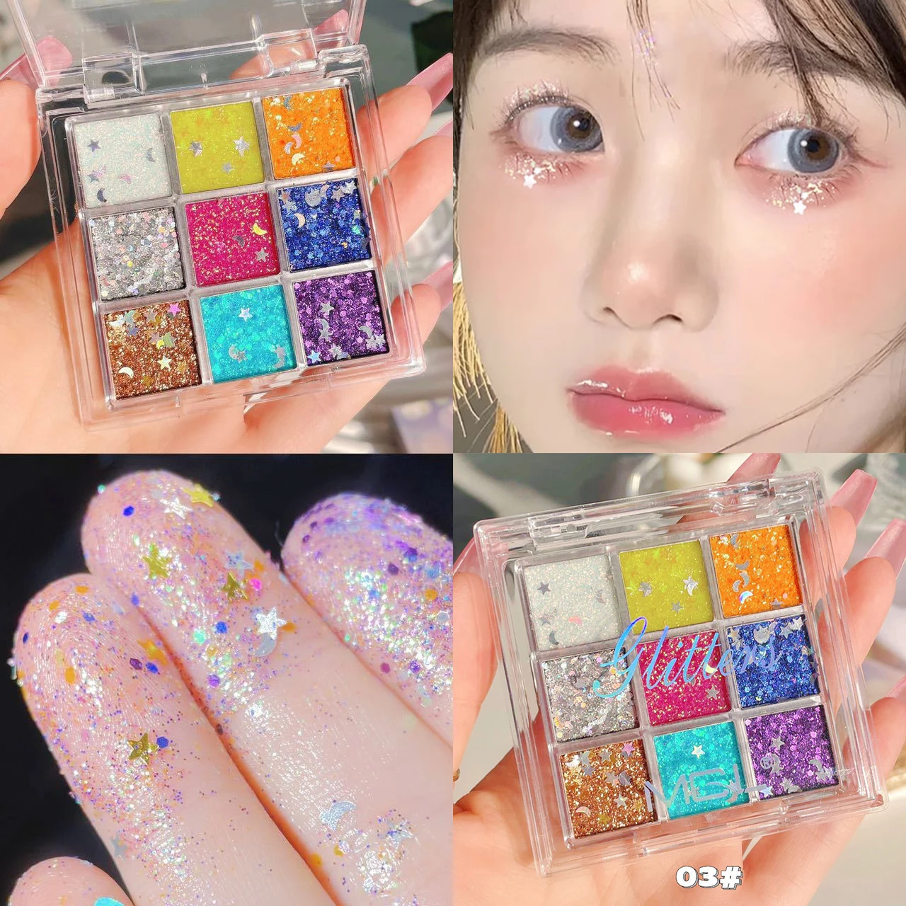Glitter Gel for Eyes Hair Body Face Shimmer Diamond Eye Shadow Sequins Gel Cream Flashing Nail Stickers Festival Makeup Decor