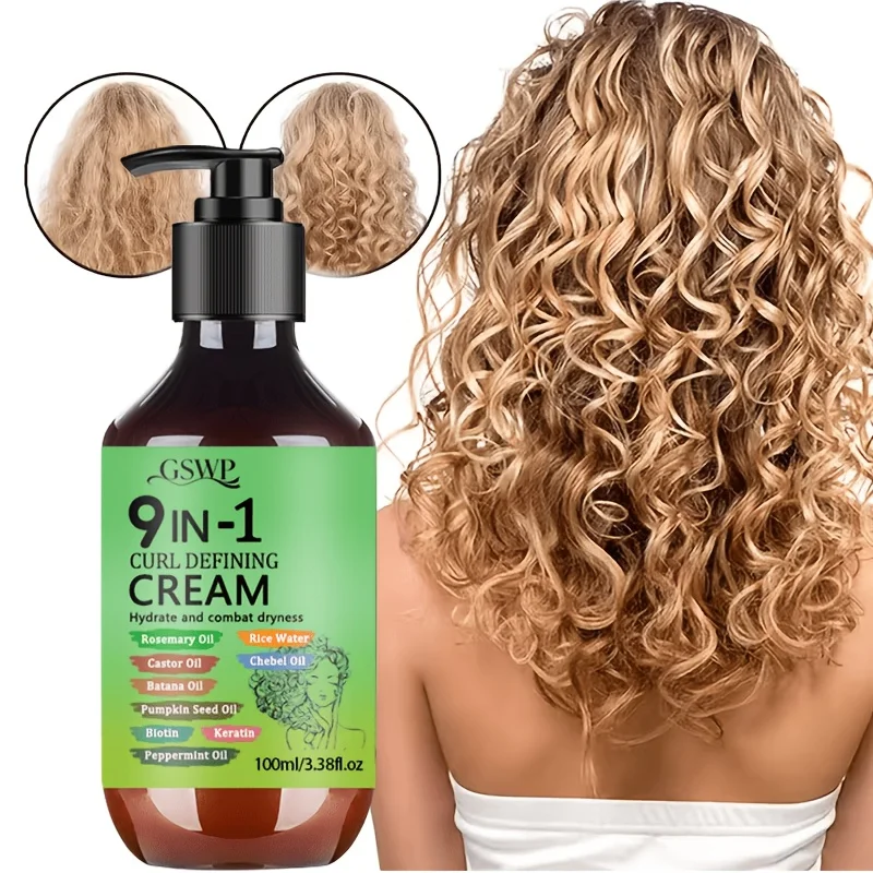 GSWP 9-In-1 Curl Styling Cream，with Rosemary, Batana Oil, Castor Oil, Keratin & Biotin.100ml/200ml