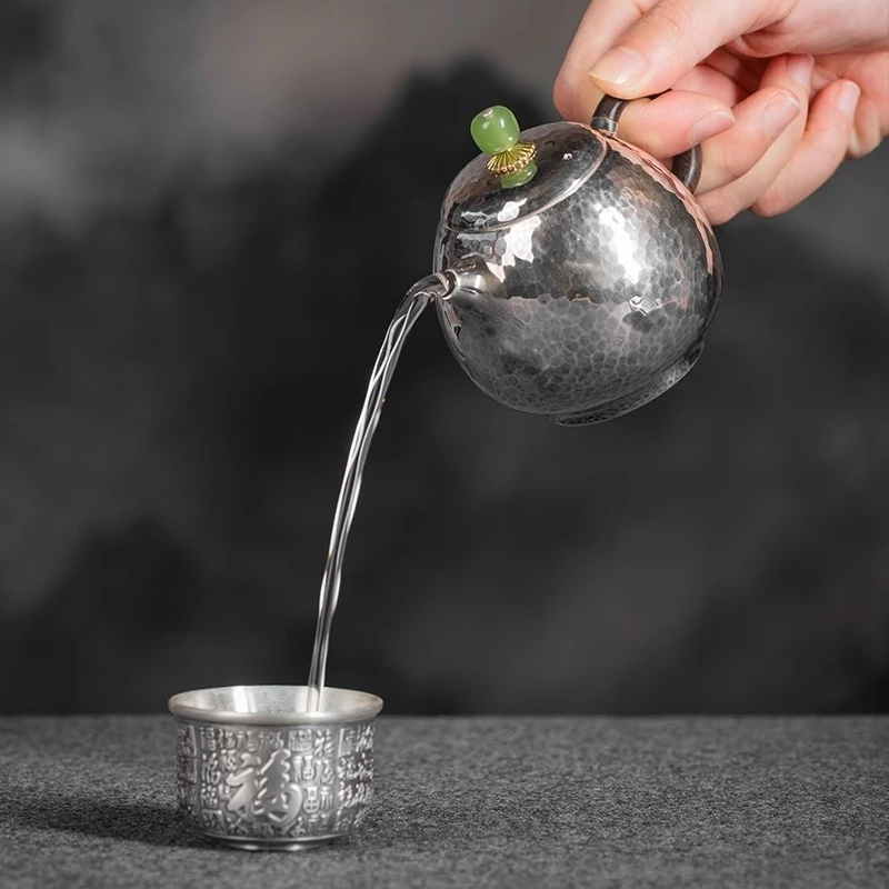 Pure Silver 999 Tea Pot Handmade One Silver Pot Dragon Egg Household Tea Set 150ml Anti scalding Kung Fu Tea Pot