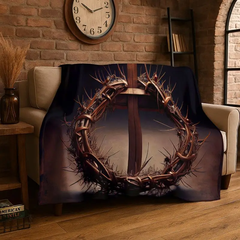 Classic Cross Bible Christian Faith Retro Flannel Blanket Soft Throw Blanket for Bedroom Living Room Bed Picnic Nap Cover Gift