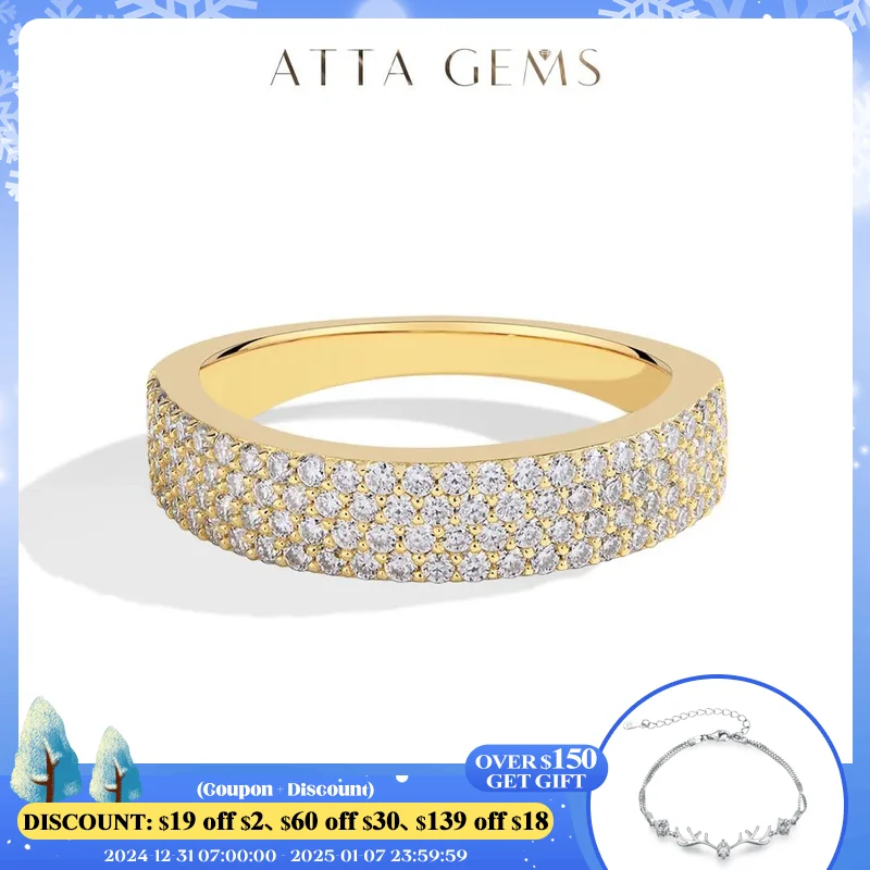 ATTAGEMS Sparkling Moissanite Ring for Women Men Real 14K 18K AU750 Yellow Gold Half Eternity Wedding Band Fine Jewelry With GRC