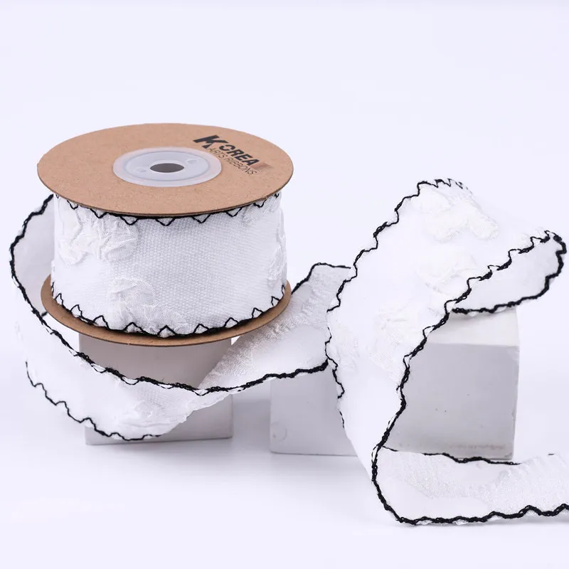 2 Yards/2.5/4cm Wavy Edge Three-dimensional Lace Small Floral Webbing DIY Bow Hair Accessories Lace Fabric Embroidery Ribbon