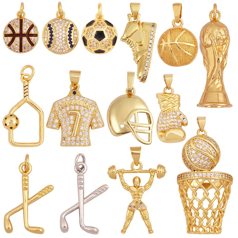 Copper Accessories Sports Weightlifting Dumbbells Weightlifting Dumbbe Gold Plated Bracelet Pendant Charm For Jewelry Making Diy