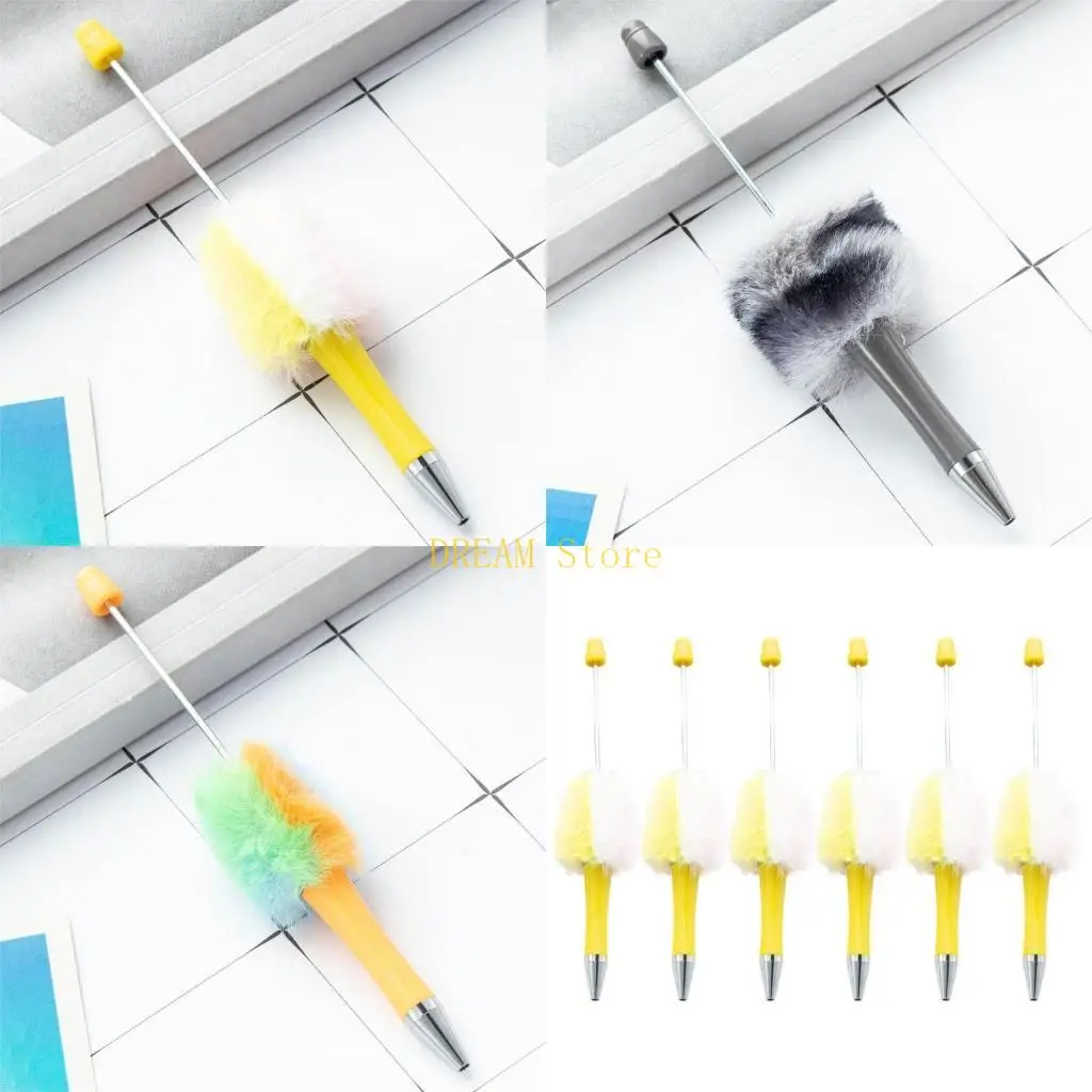 

6Pcs Ballpoint Pen Plush Ball Beadable Ballpoint Pen Write Smoothly best sale