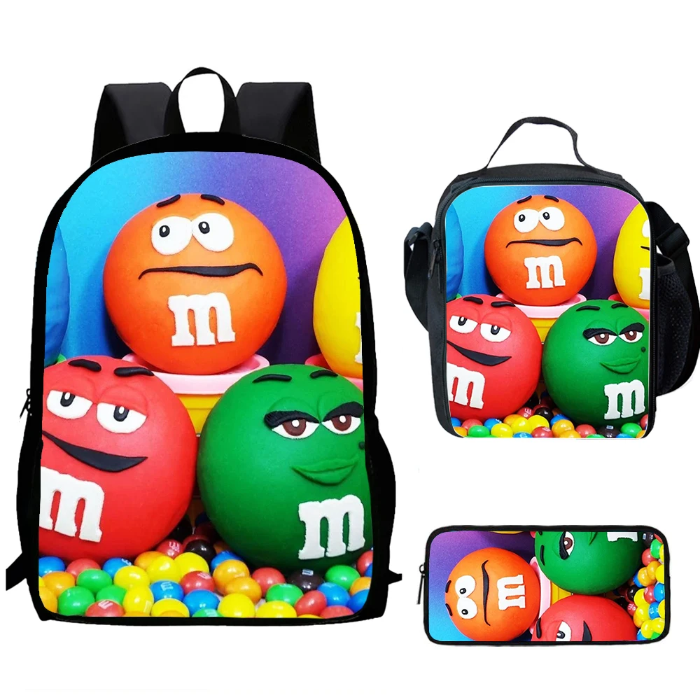 

3pcs set Child M-M&m's Chocolate Beans School Backpack with Lunch Bags ,Pencil Bags School Bags for Boys Girls Best Gift