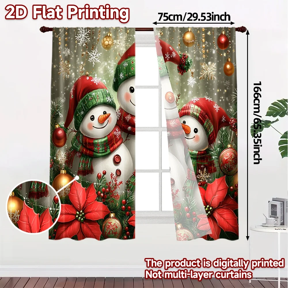 2pcs,Curtains Cute Snowman Family Christmas Greeting (2) Pattern Popular Curtains Machine Washable Fabric Curtains Decorations
