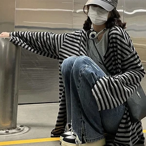 Long Mango Striped Strickerei von Frauen 8 Hauptverkaufsbluse gestreiftes Grunge - №4