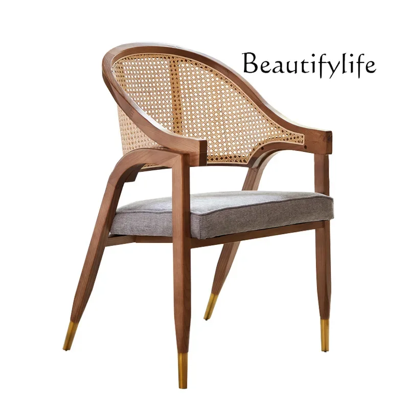 Japanese ins style solid wood back chair bedroom simple soft rice makeup chair