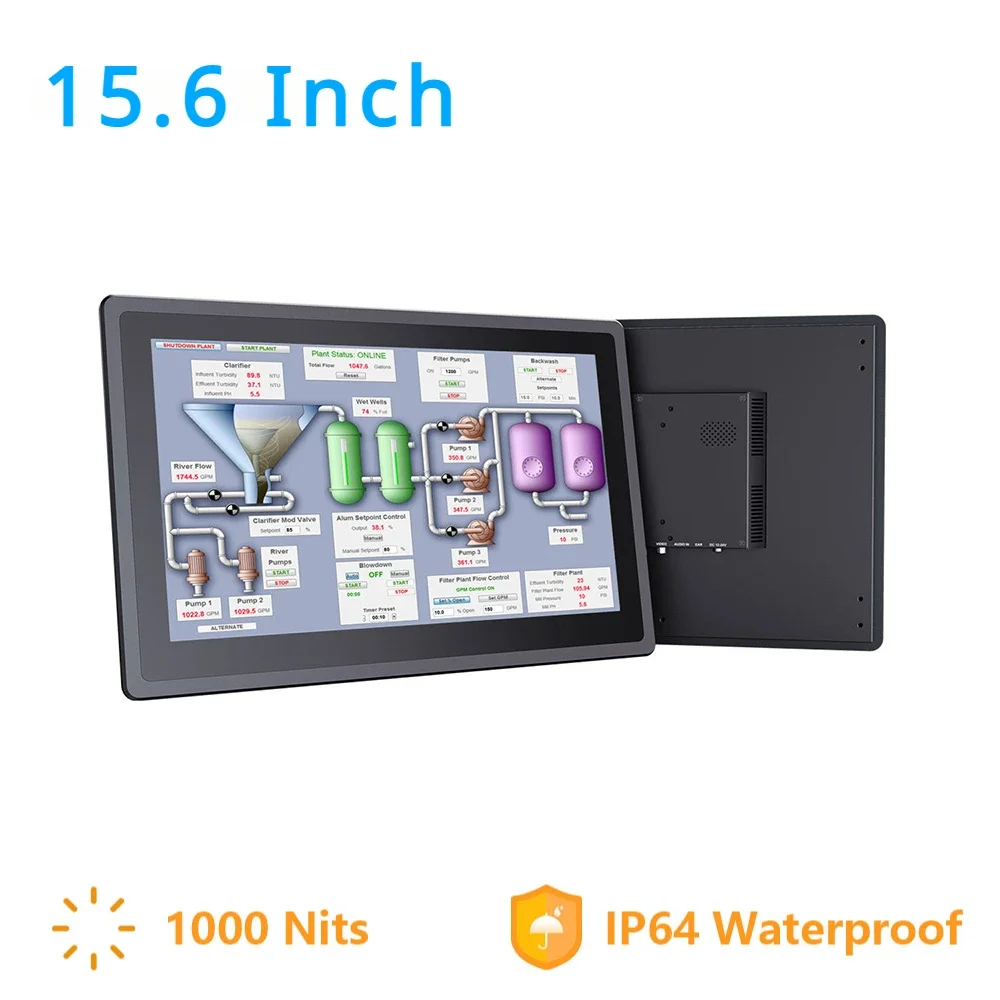 Industrial Screen Panel Monitor LCD Display Touch IP64 Waterproof 15.6 Inch 1920*1080 1000Nits High Brightness HDMI/VGA Vesa