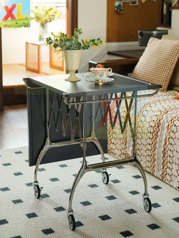 

Expected | Stainless steel trolley organ folding table multi-functional dining car mobile storage rack sofa side few